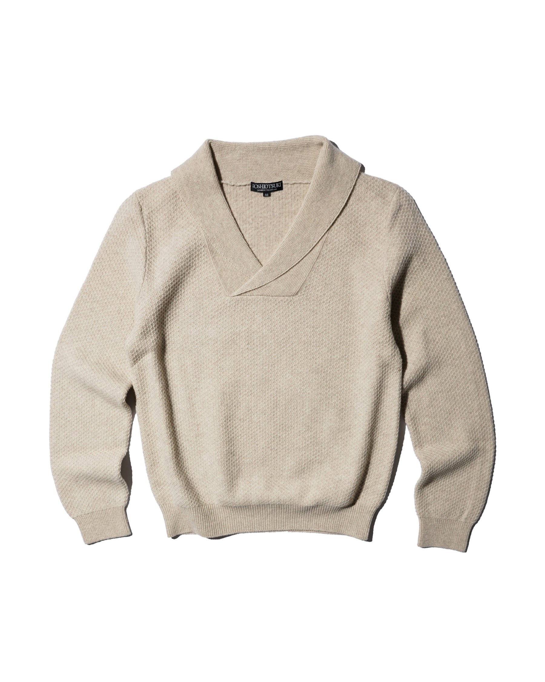 SOSHIOTSUKI / SHAWL COLLAR KNIT SWEATER BEIGE