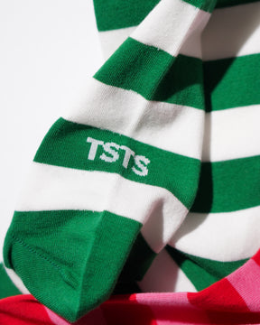 <span style="color: #f50b0b;">Last One</span> TSTS / STRIPED SOCKS GREEN AND WHITE