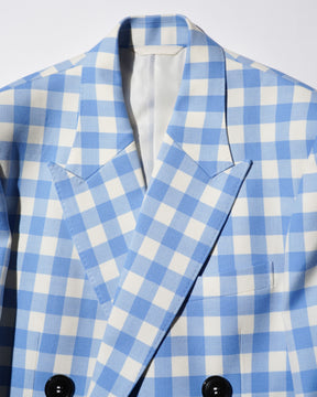 <span style="color: #f50b0b;">Last One</span> TSTS / GINGHAM WOOL DOUBLE BREASTED BLAZER SAXE BLUE GINGHAM