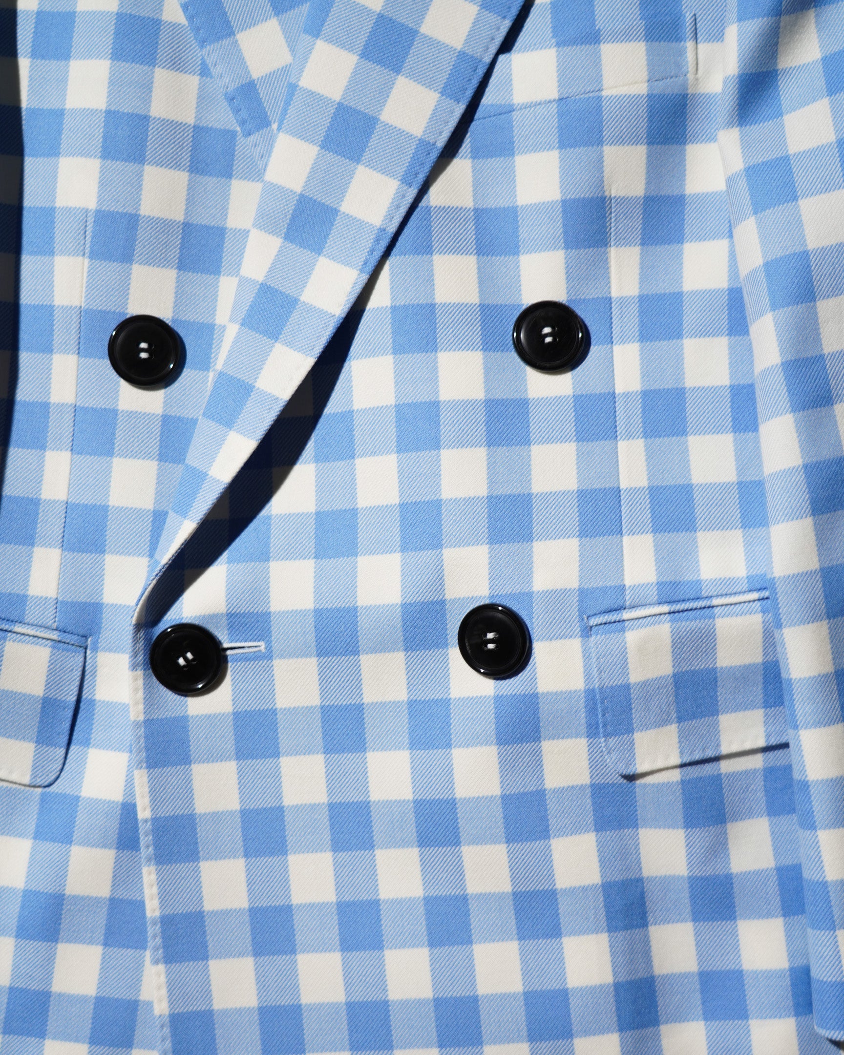 <span style="color: #f50b0b;">Last One</span> TSTS / GINGHAM WOOL DOUBLE BREASTED BLAZER SAXE BLUE GINGHAM