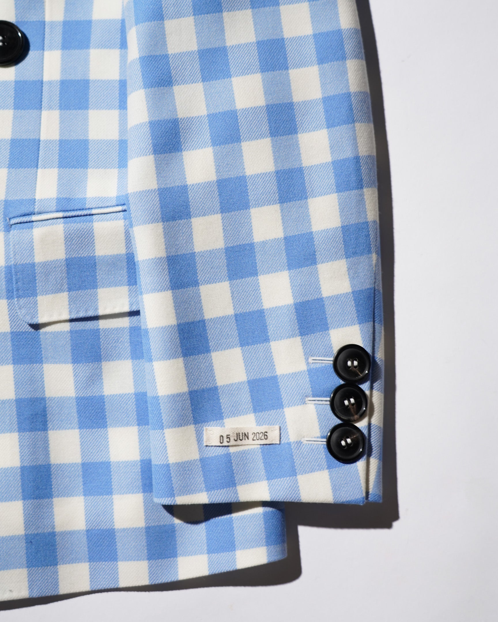 <span style="color: #f50b0b;">Last One</span> TSTS / GINGHAM WOOL DOUBLE BREASTED BLAZER SAXE BLUE GINGHAM
