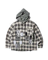 WESTFALL / PRINTED PATCH HOODED FLANNEL OVERSHIRT WHITE