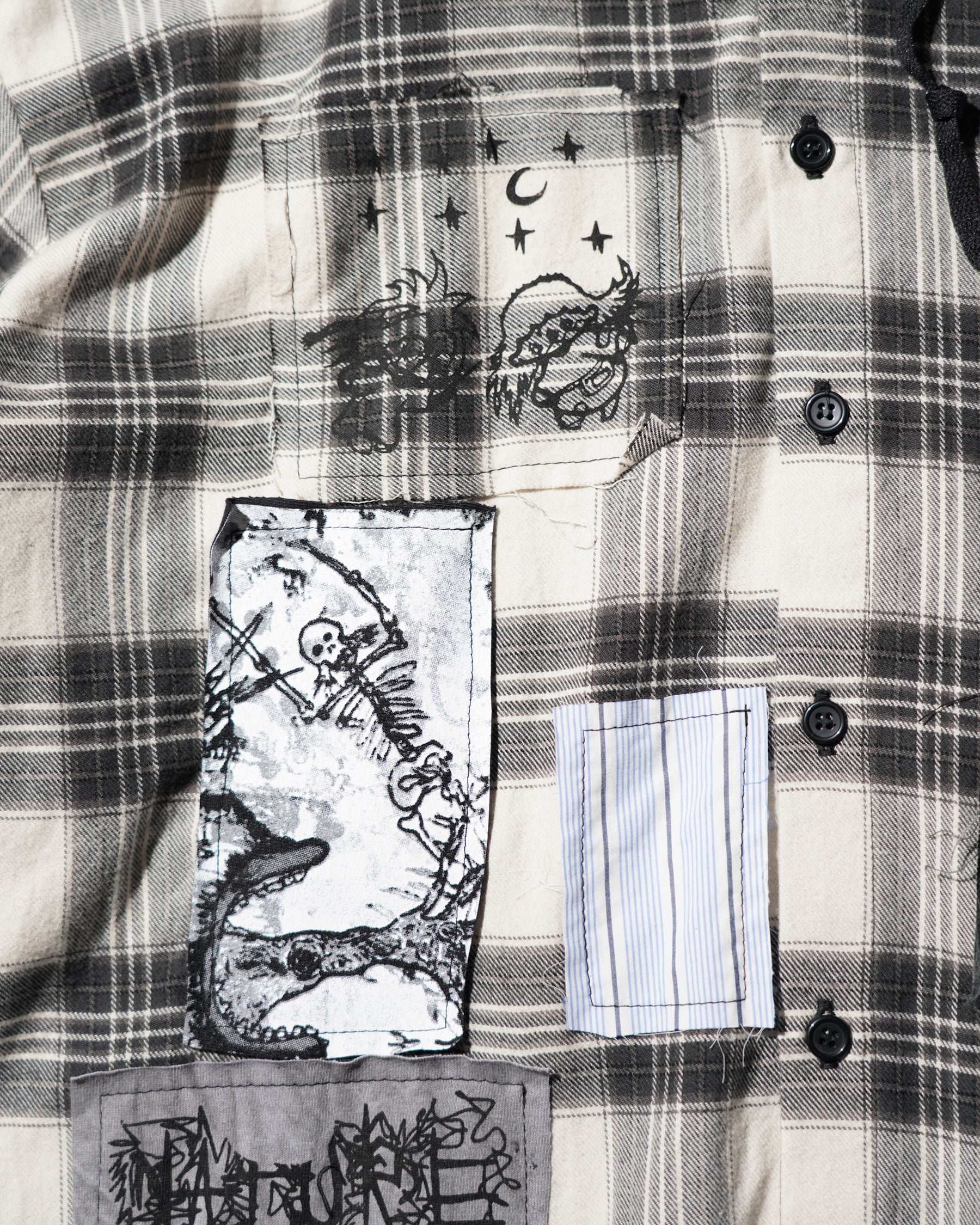 WESTFALL / PRINTED PATCH HOODED FLANNEL OVERSHIRT WHITE