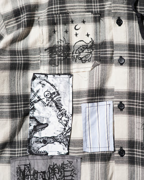 WESTFALL / PRINTED PATCH HOODED FLANNEL OVERSHIRT WHITE