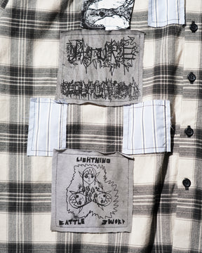 WESTFALL / PRINTED PATCH HOODED FLANNEL OVERSHIRT WHITE