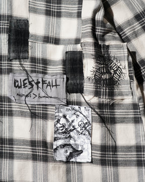 WESTFALL / PRINTED PATCH HOODED FLANNEL OVERSHIRT WHITE
