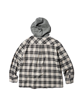 WESTFALL / PRINTED PATCH HOODED FLANNEL OVERSHIRT WHITE