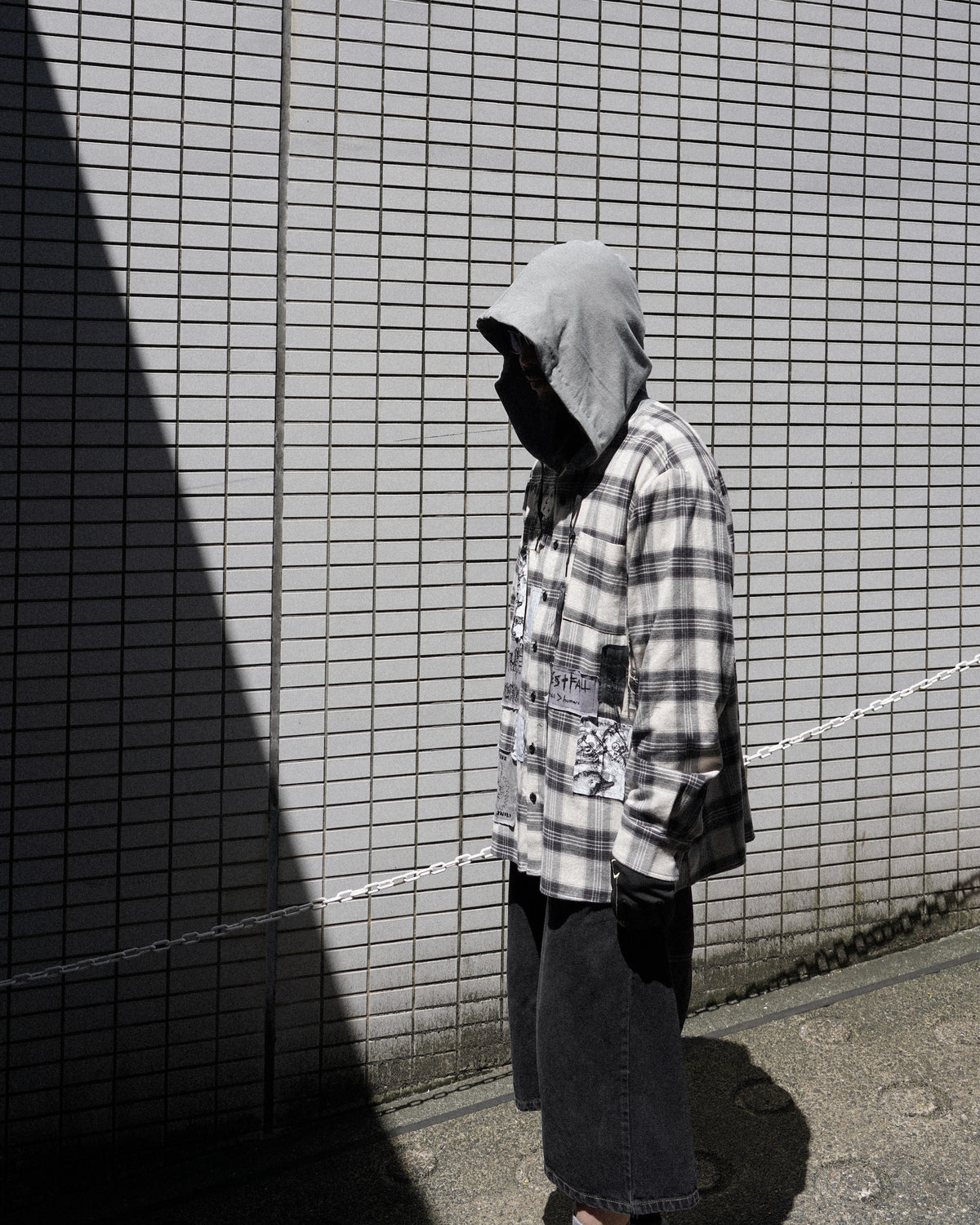 WESTFALL / PRINTED PATCH HOODED FLANNEL OVERSHIRT WHITE