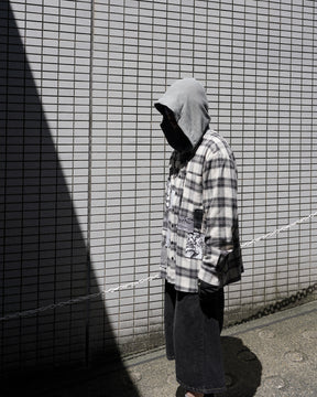WESTFALL / PRINTED PATCH HOODED FLANNEL OVERSHIRT WHITE