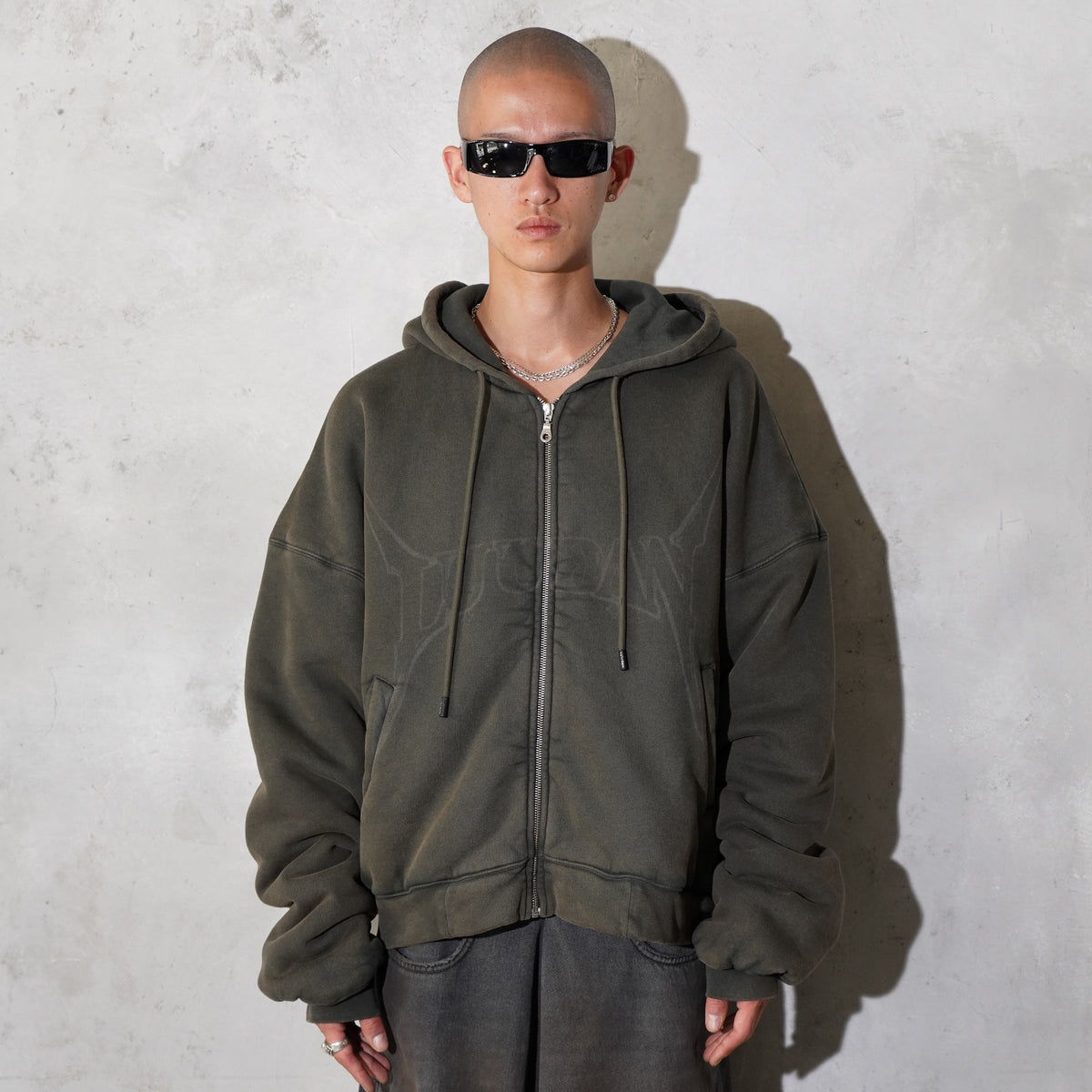 LU'U DAN / WASHED OUT ZIP UP HOODIE DARK FOG