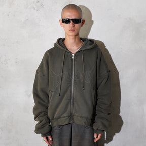 LU'U DAN / WASHED OUT ZIP UP HOODIE DARK FOG