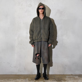 LU'U DAN / WASHED OUT ZIP UP HOODIE DARK FOG