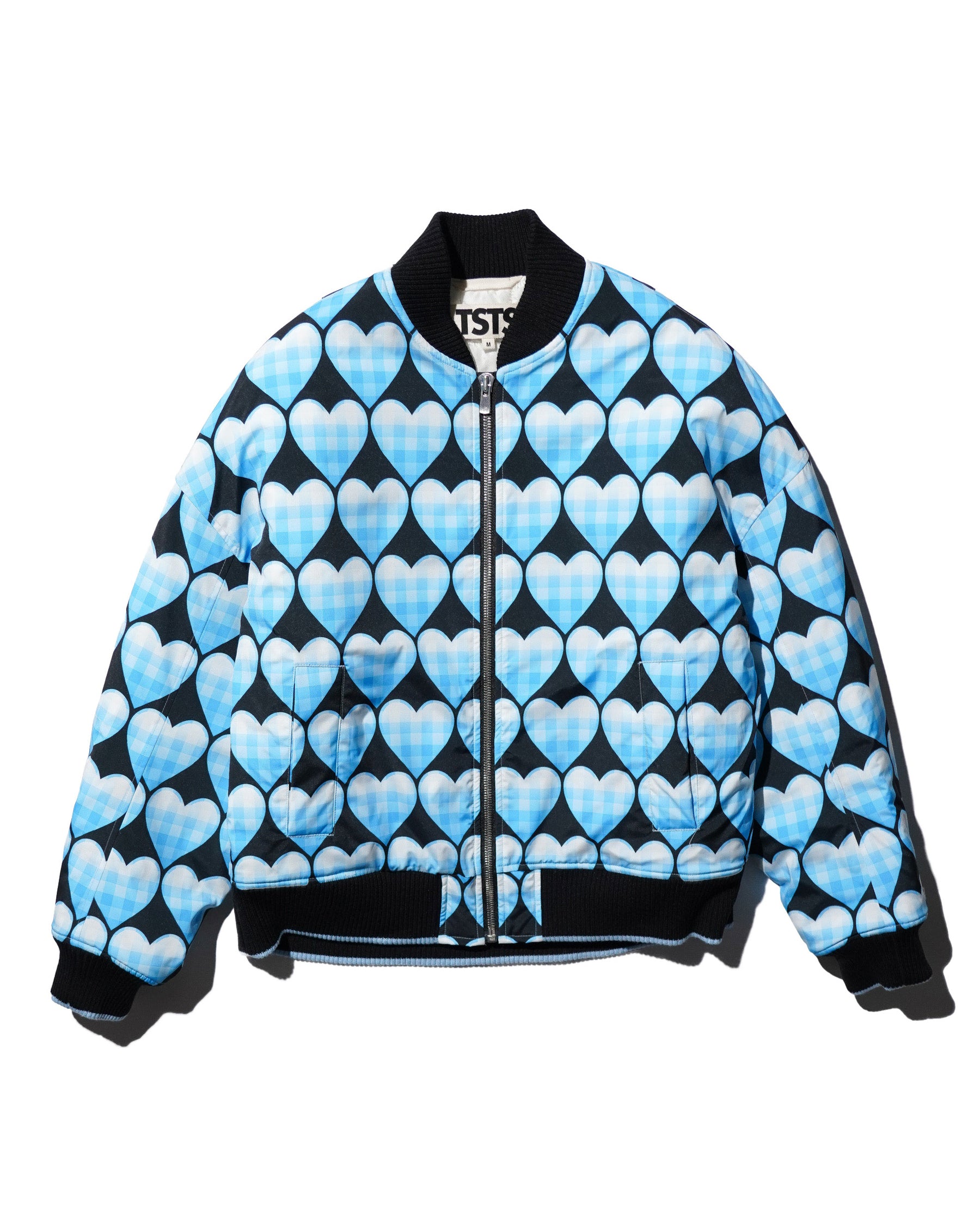 <span style="color: #f50b0b;">Last One</span> TSTS / QUILTED LINING BOMBER JACKET SAXE BLUE GINGHAM HEART