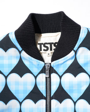 <span style="color: #f50b0b;">Last One</span> TSTS / QUILTED LINING BOMBER JACKET SAXE BLUE GINGHAM HEART