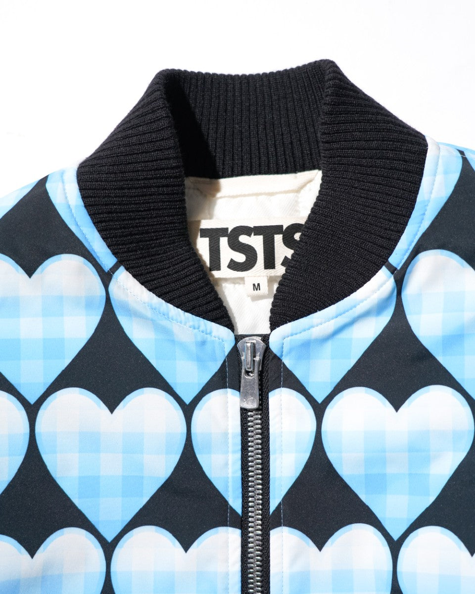 <span style="color: #f50b0b;">Last One</span> TSTS / QUILTED LINING BOMBER JACKET SAXE BLUE GINGHAM HEART