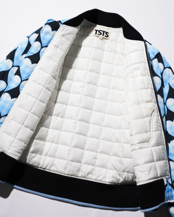 <span style="color: #f50b0b;">Last One</span> TSTS / QUILTED LINING BOMBER JACKET SAXE BLUE GINGHAM HEART