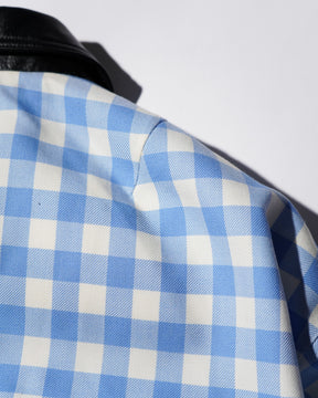 <span style="color: #f50b0b;">Last One</span> TSTS / GINGHAM WOOL LEATHER COLLAR DOWN JACKET SAXE BLUE GINGHAM