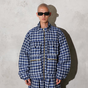 INTODUSK / PLAID PADDED JACKET NAVY PLAID