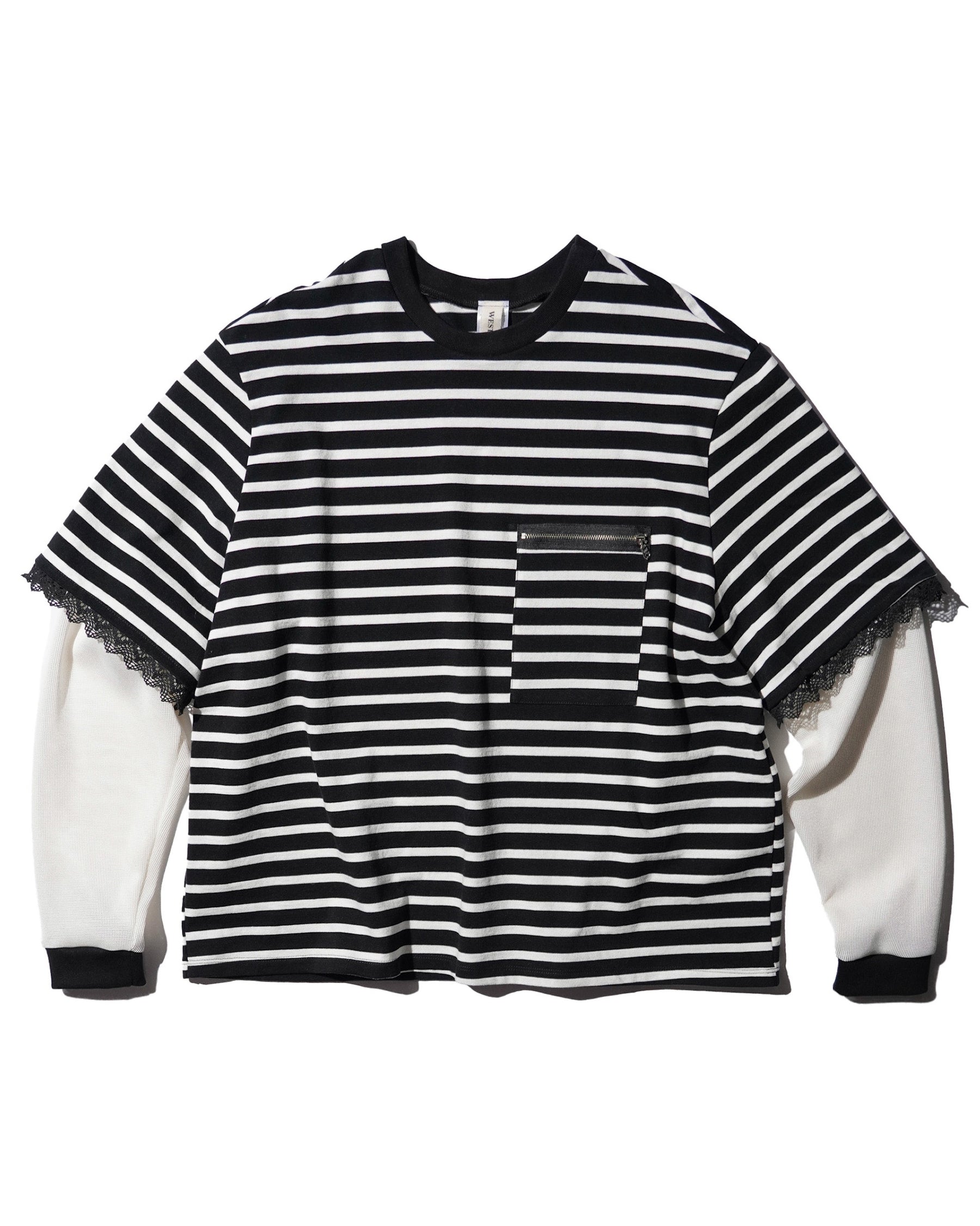 WESTFALL / STRIPED LACE DOUBLE SHIRT BLACK