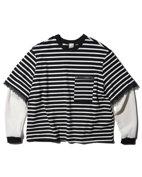WESTFALL / STRIPED LACE DOUBLE SHIRT BLACK