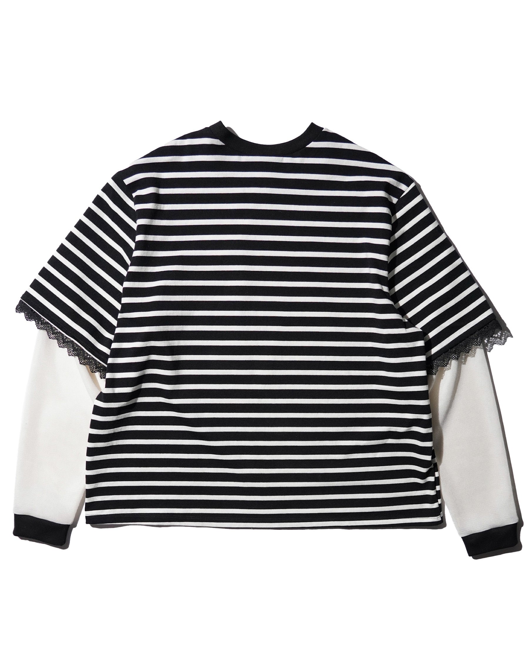 WESTFALL / STRIPED LACE DOUBLE SHIRT BLACK