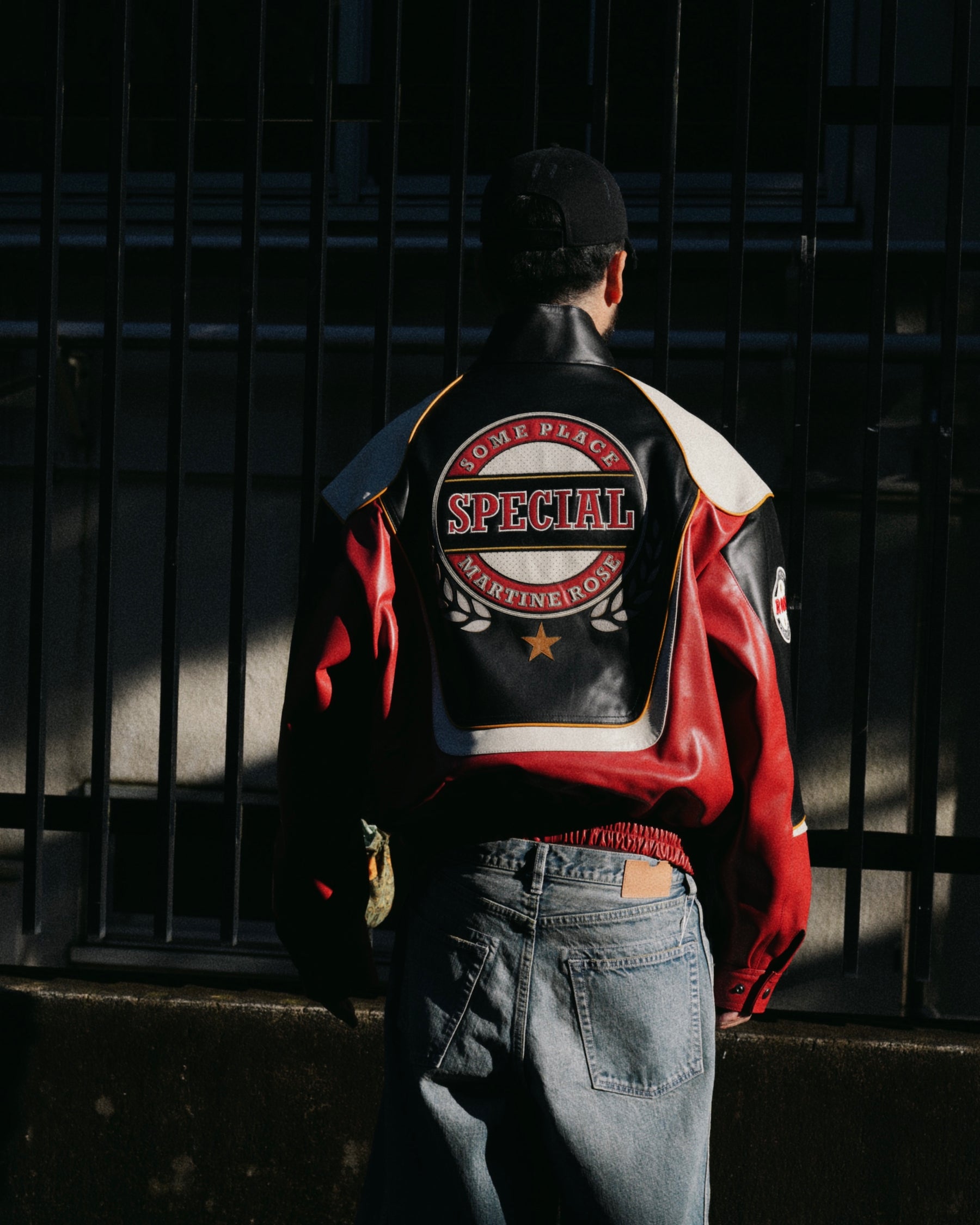 martine rose ライダース Last One Martine Rose / SUPERBOWL LEATHER JACKET BLACK RED