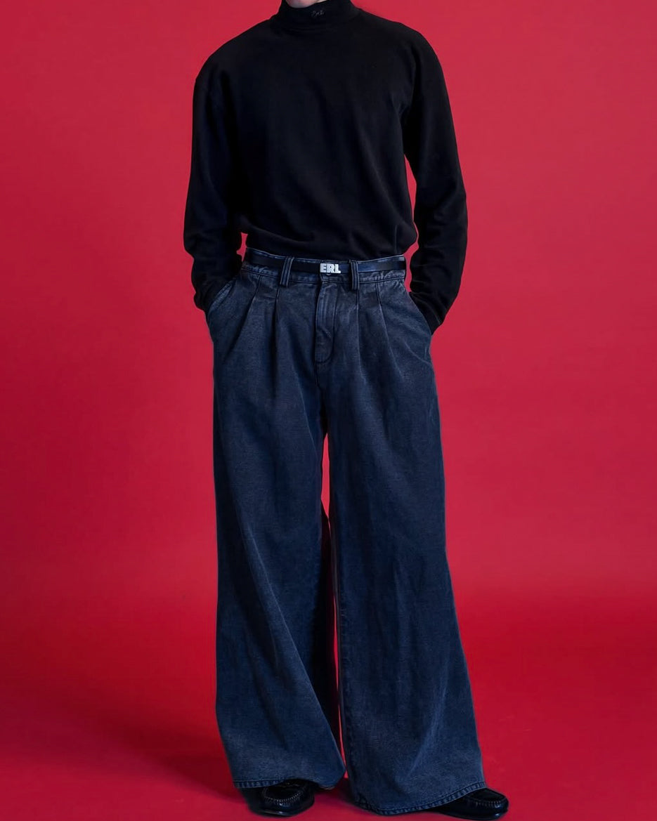 ERL / UNISEX PLEATED JEANS WOVEN BLACK