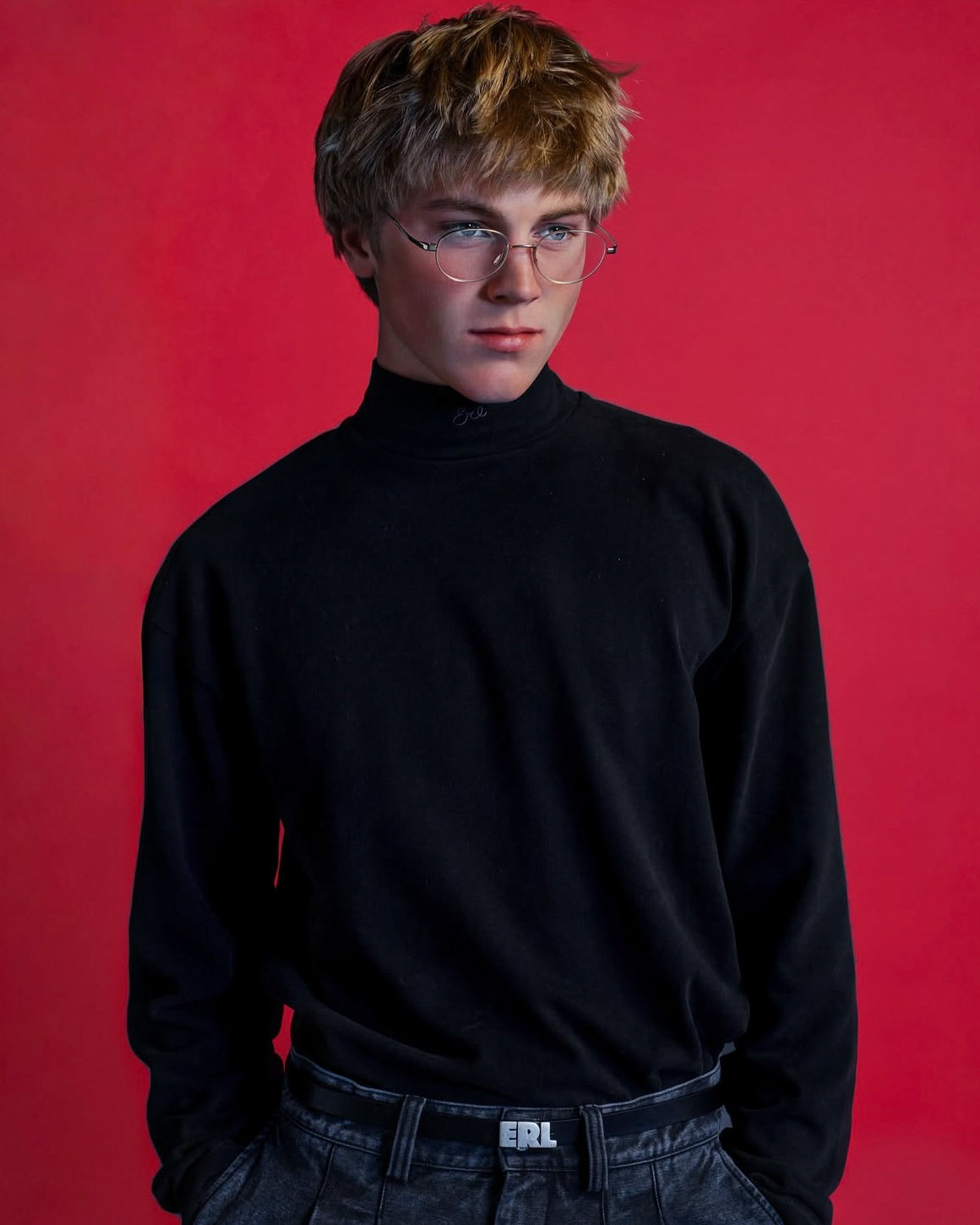 ERL / UNISEX MOCK NECK ERL SCRIPT LONG SLEEVE TEE KNIT BLACK