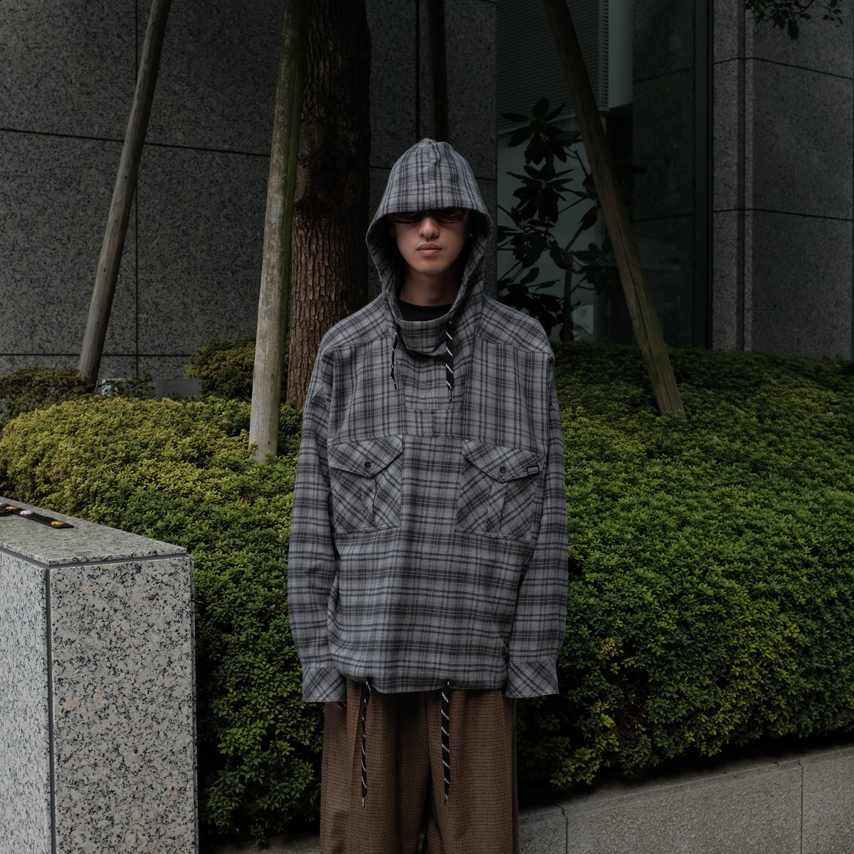 Martine Rose / HOODED SHIRT GREY CHECK