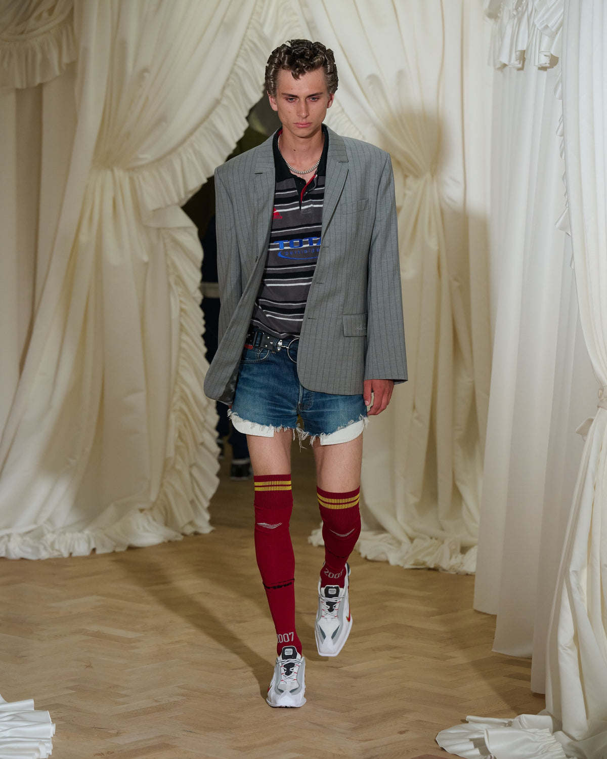 Martine Rose / OVERSIZED SS POLO GREY BLACK STRIPE