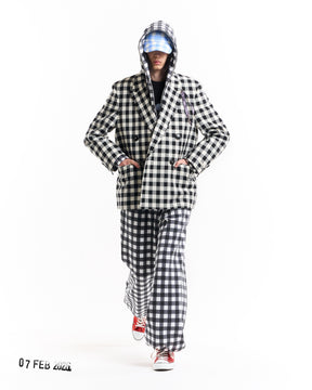TSTS / GINGHAM WOOL DRAWSTRING CAP SAXE BLUE GINGHAM