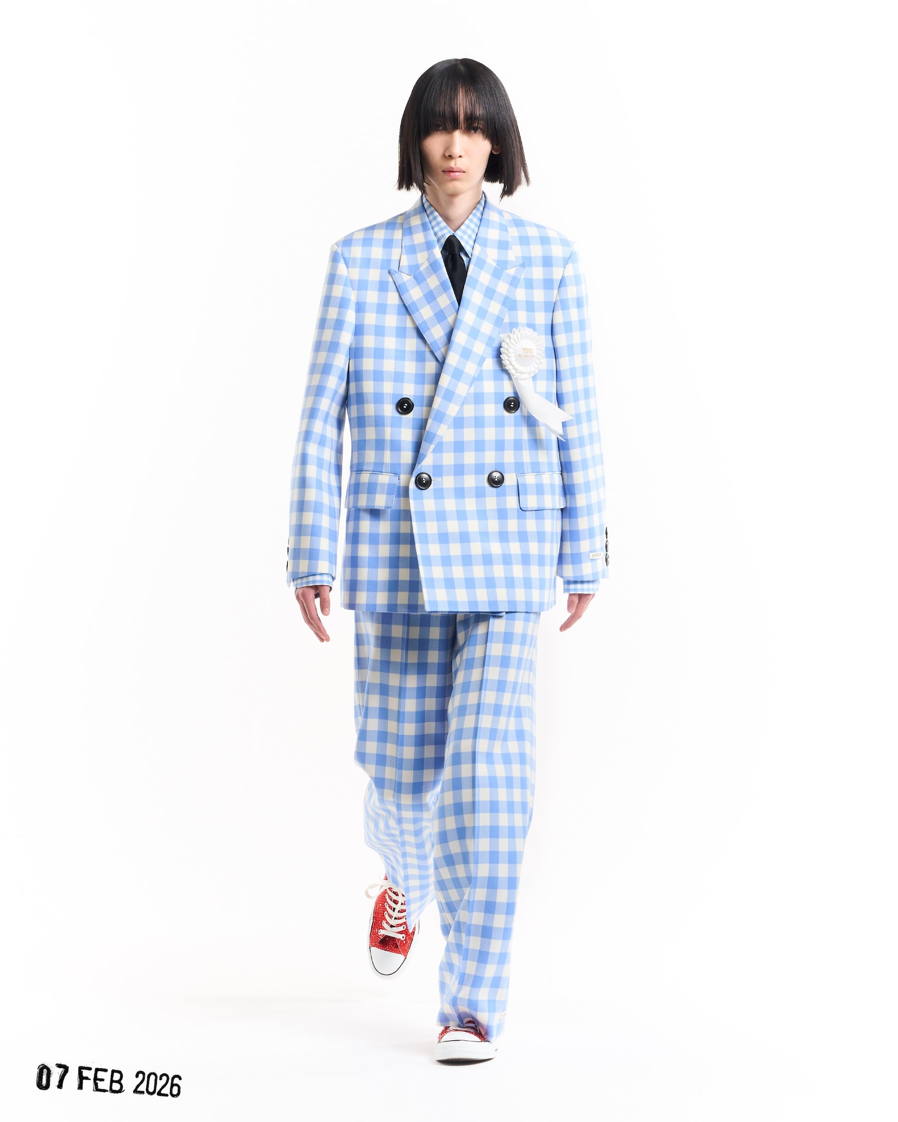 <span style="color: #f50b0b;">Last One</span> TSTS / GINGHAM WOOL DOUBLE BREASTED BLAZER SAXE BLUE GINGHAM