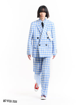 <span style="color: #f50b0b;">Last One</span> TSTS / GINGHAM WOOL DOUBLE BREASTED BLAZER SAXE BLUE GINGHAM