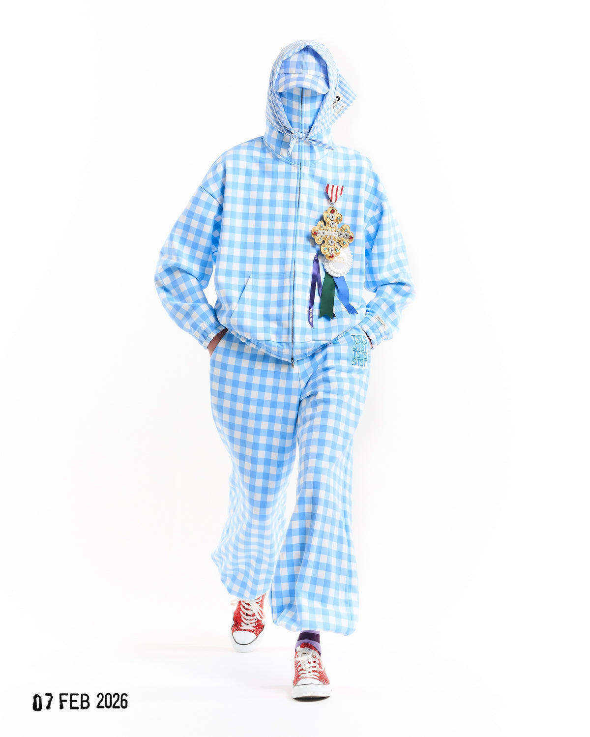 TSTS / GINGHAM WOOL DRAWSTRING CAP SAXE BLUE GINGHAM