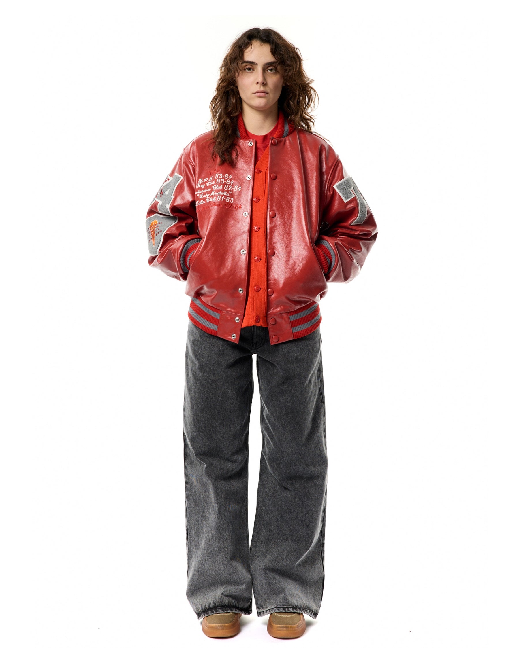 <span style="color: #f50b0b;">Last One</span> ERL / UNISEX LEATHER VARSITY JACKET LEATHER RED