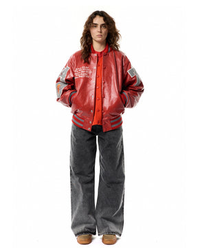 <span style="color: #f50b0b;">Last One</span> ERL / UNISEX LEATHER VARSITY JACKET LEATHER RED