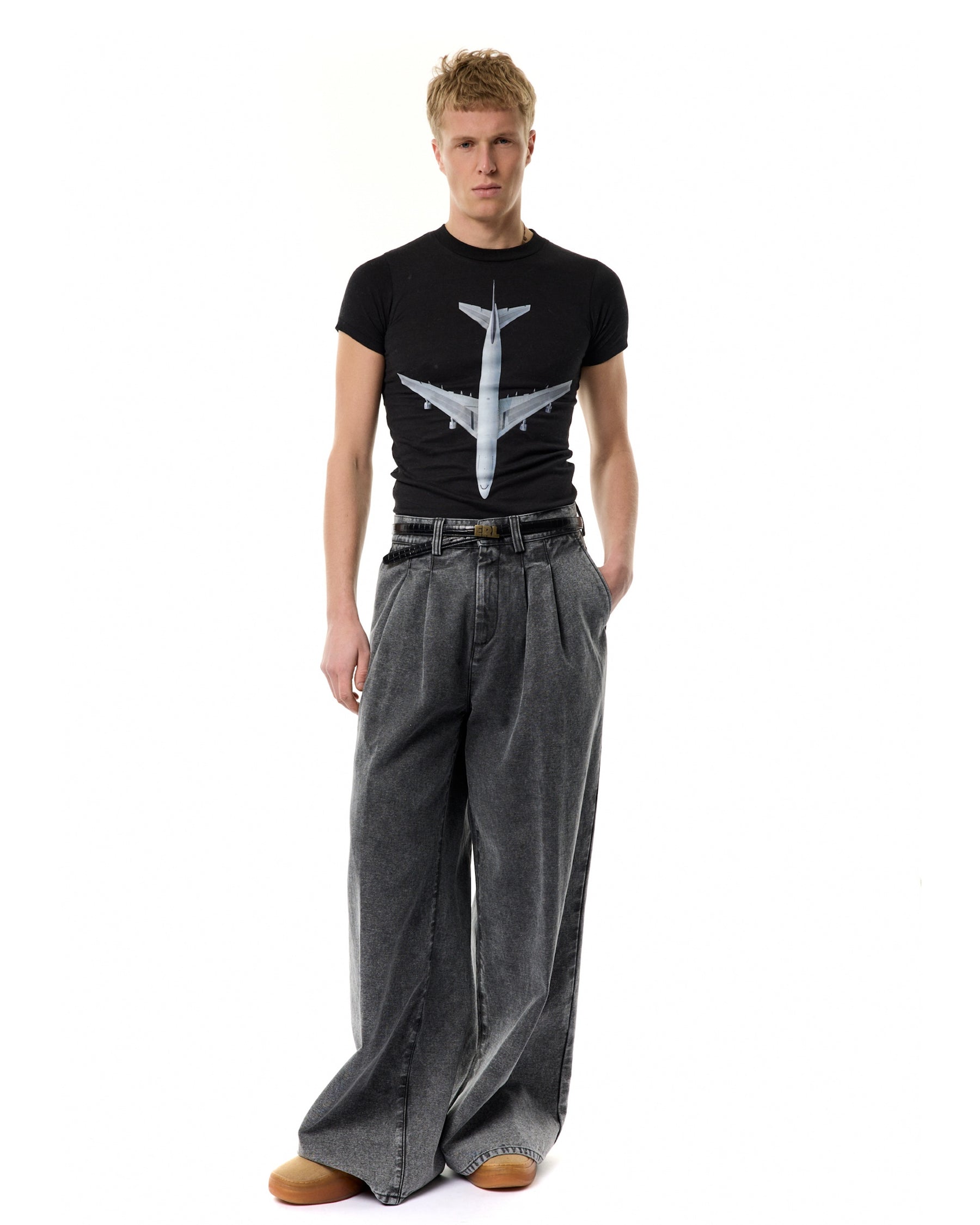 ERL / UNISEX PLEATED JEANS WOVEN BLACK
