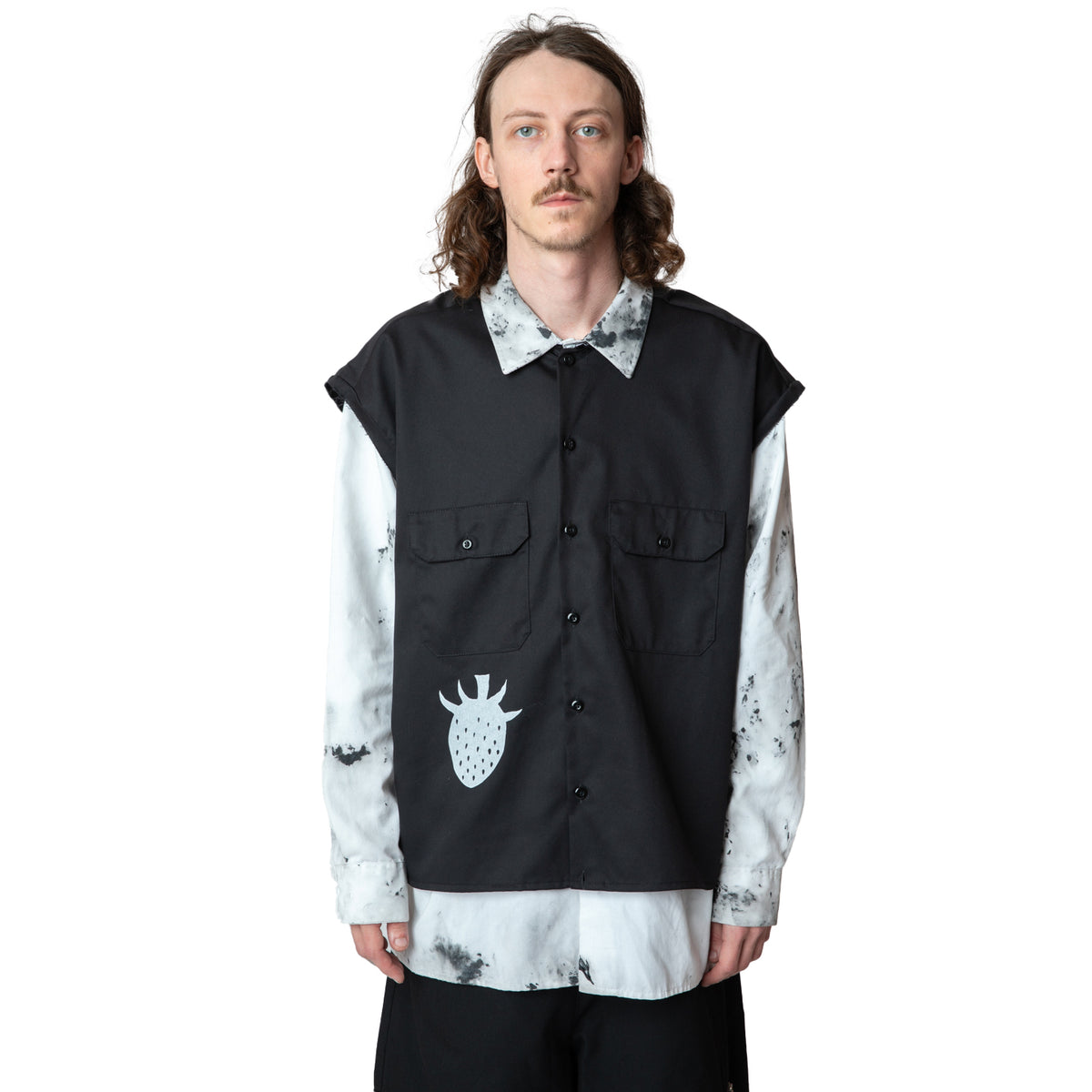 <span style="color: #ff2a00;">Last One</span> WESTFALL / WHATEVERWORKS DOUBLE BUTTON SHIRT LS BLACK DIRTY WHITE
