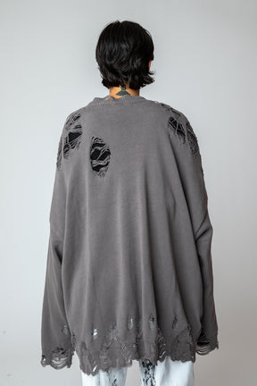 WESTFALL / DESTROYED CYBER SNOPPY PATCH SWEATER LS GRAY