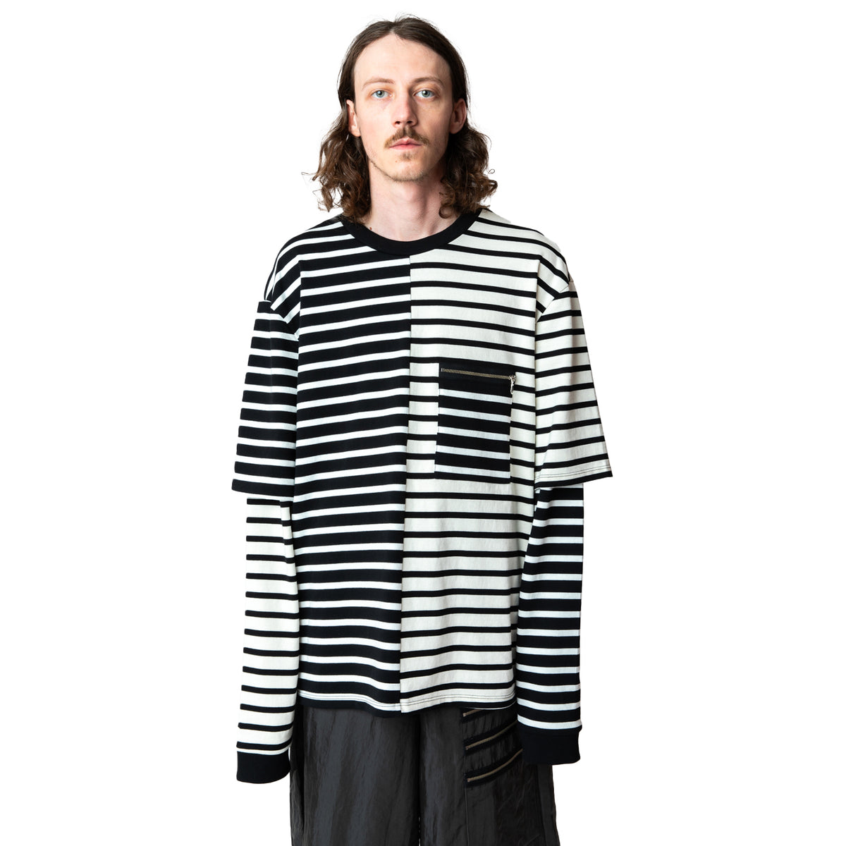 <span style="color: #ff2a00;">Last One</span> WESTFALL / PATCH STRIPE DOUBLE SHIRT LS BLACK WHITE