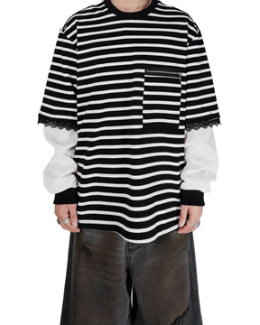 WESTFALL / STRIPED LACE DOUBLE SHIRT BLACK