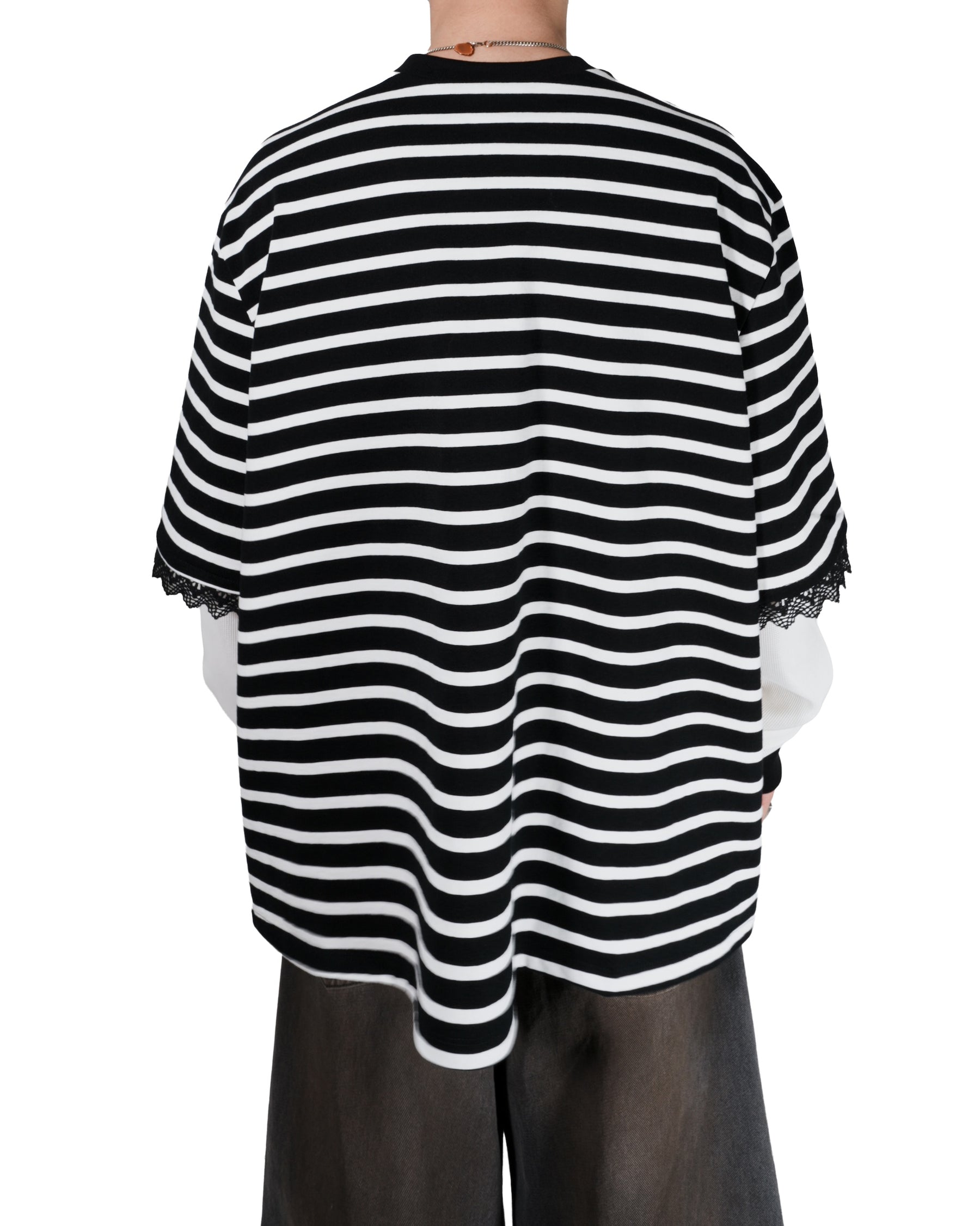 WESTFALL / STRIPED LACE DOUBLE SHIRT BLACK