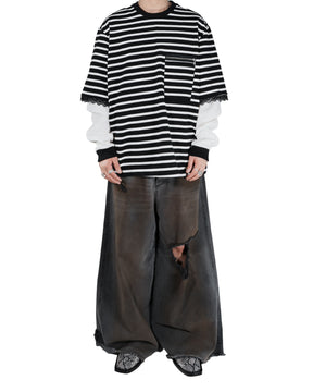 WESTFALL / STRIPED LACE DOUBLE SHIRT BLACK