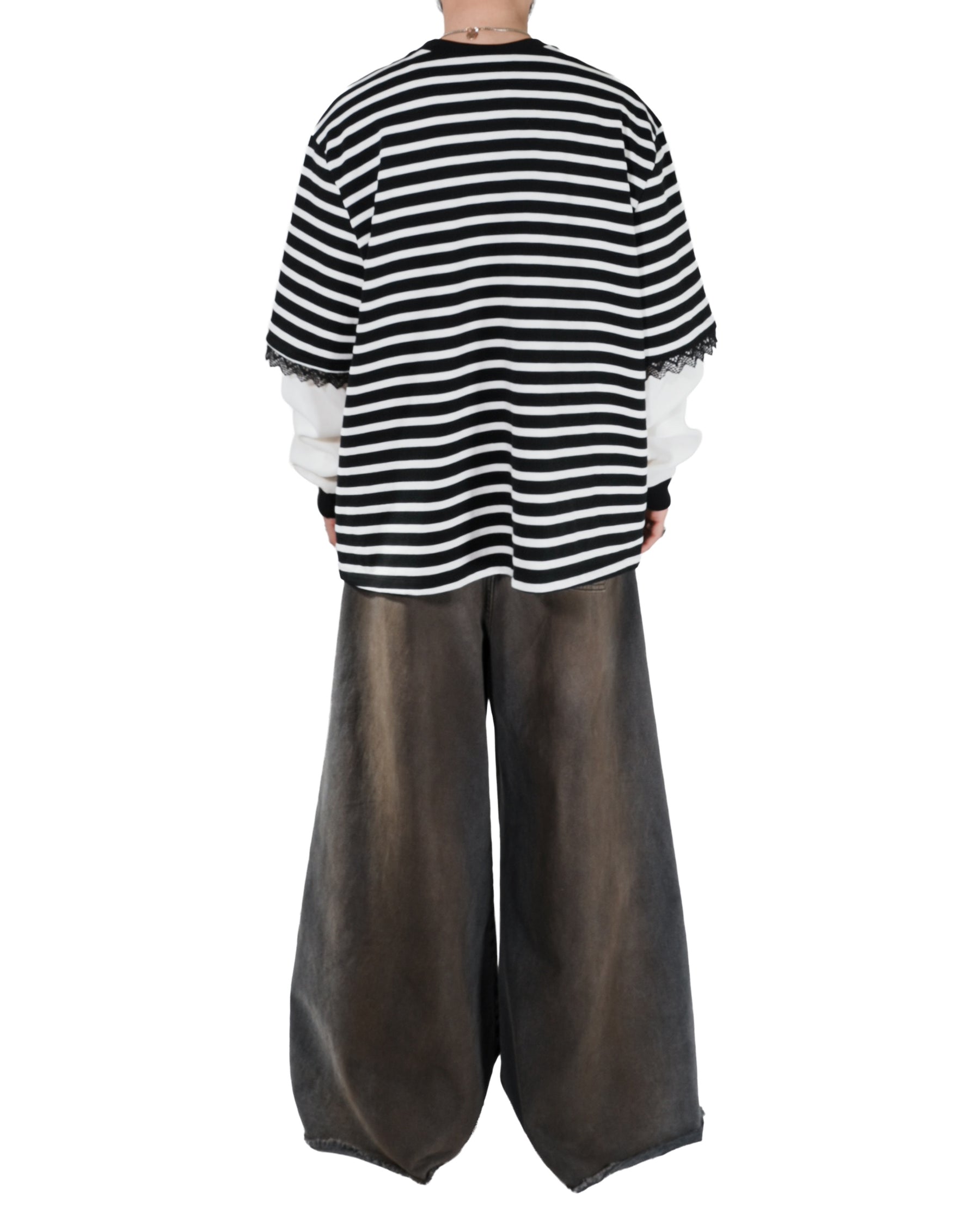 WESTFALL / STRIPED LACE DOUBLE SHIRT BLACK