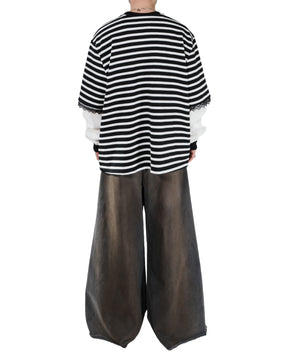 WESTFALL / STRIPED LACE DOUBLE SHIRT BLACK