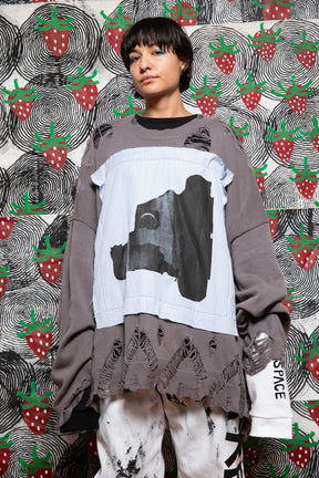 WESTFALL / DESTROYED CYBER SNOPPY PATCH SWEATER LS GRAY