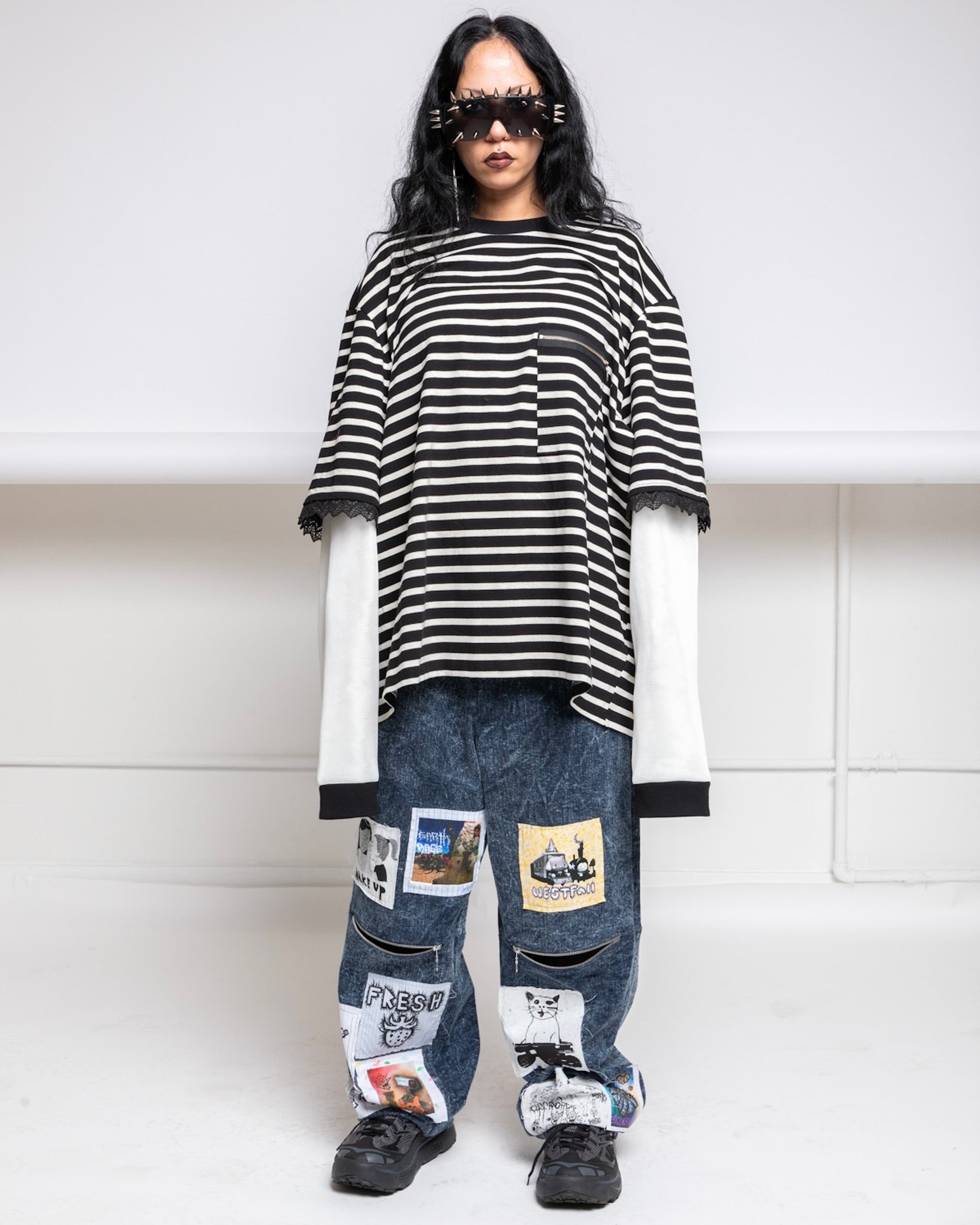 WESTFALL / STRIPED LACE DOUBLE SHIRT BLACK