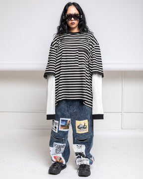 WESTFALL / STRIPED LACE DOUBLE SHIRT BLACK