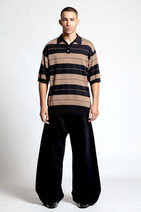 <span style="color: #f50b0b;">Last One</span> WILLY CHAVARRIA / CHARLIE BROWN STRIPE SWEATER POLO BLACK & BROWN