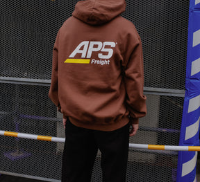 <span style="color: #f50b0b;">Last One</span> ARNOLD PARK STUDIOS / OIL AND FREIGHT LOGO HOODIE FADED BROWN